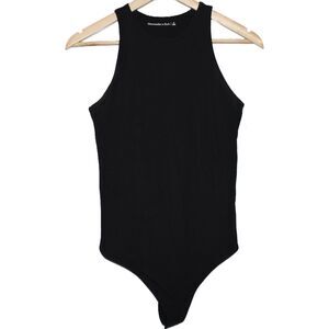Womens Abercrombie & Fitch Black Ribbed Knit Sleeveless Crewneck Bodysuit Size S